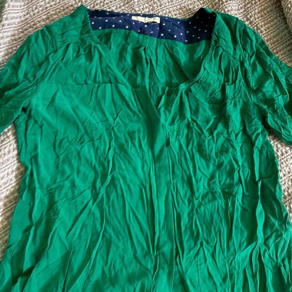 Anthropologie Elegant Green Blouse with Polka Dot Detail